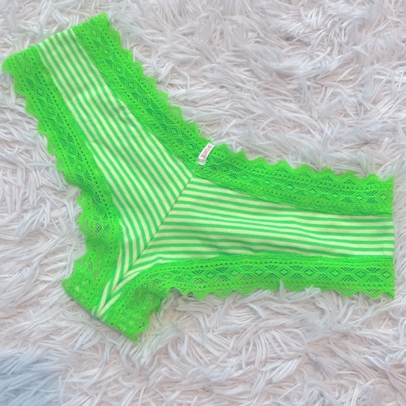 NWT PINK Victoria's Secret clover striped lime Green Lace Trim Underwear - Picture 3 of 5